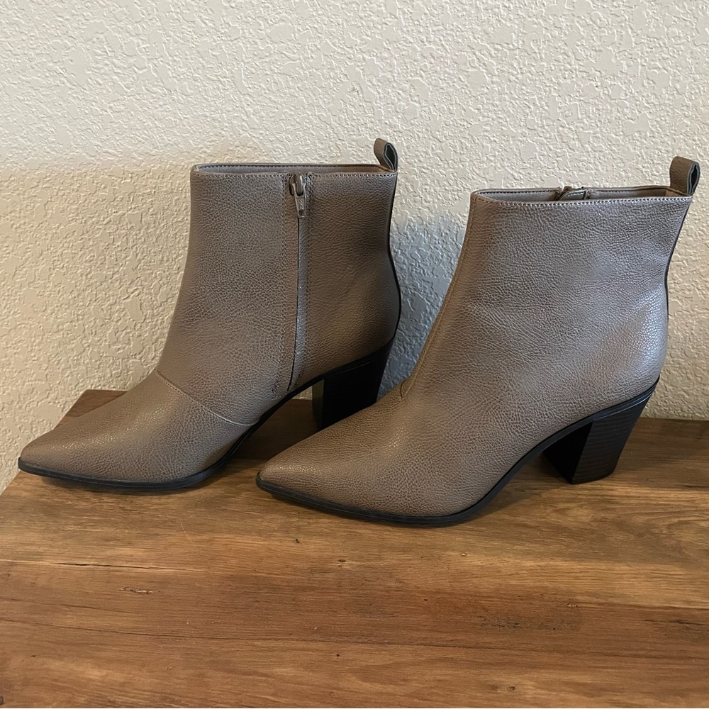 Taupe pointed toe booties